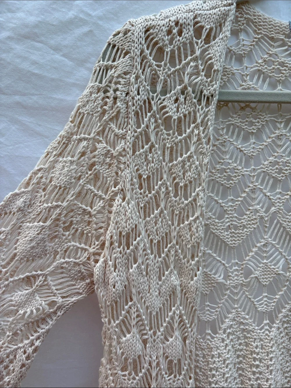 Olivia Sky Cream Open-Knit Fringe Duster Cardigan